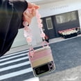 thumbnail image 6 of Clear Color Phone Case for Samsung Galaxy Z Flip 3 Pink Strap, Fashion Wristband Case for Galaxy Z Flip 3 Laser Effect, Cute Girly Case for Samsung Z Flip 4 Beads Lanyard (Pink Strap), 6 of 15