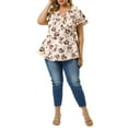 thumbnail image 3 of Agnes Orinda Women's Plus Size Summer Floral Short Sleeve Tie Waist Wrap Blouse, 3 of 8