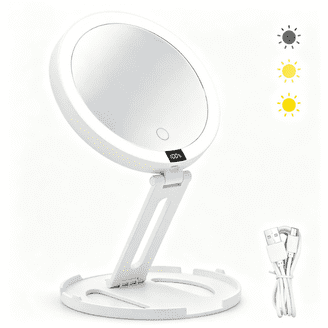 Tri-Fold LED Makeup Vanity Mirror with Adjustable Phone Attachment
