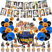 TG Anime Ninja Theme Kids Birthday Party Decorate Supplies Set Include Happy Birthday Banner/Cake Topper/Cupcake Topper/Balloons,for Boys Girls Birthday Party