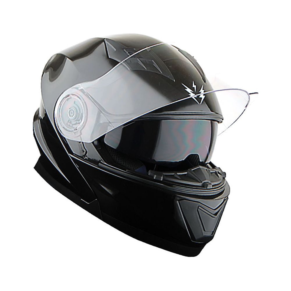 1Storm New Motorcycle Bike Modular Full Face Helmet NOLED901 Dual Visor Sun Shield: Glossy Black