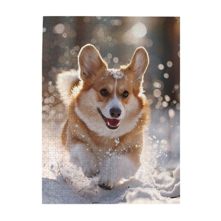 500-Piece Wooden Jigsaw Puzzle for Adults & Families - Running In Snow Happy Cute Fun & Educational Brain-Teasing Game Artistic Home Decor