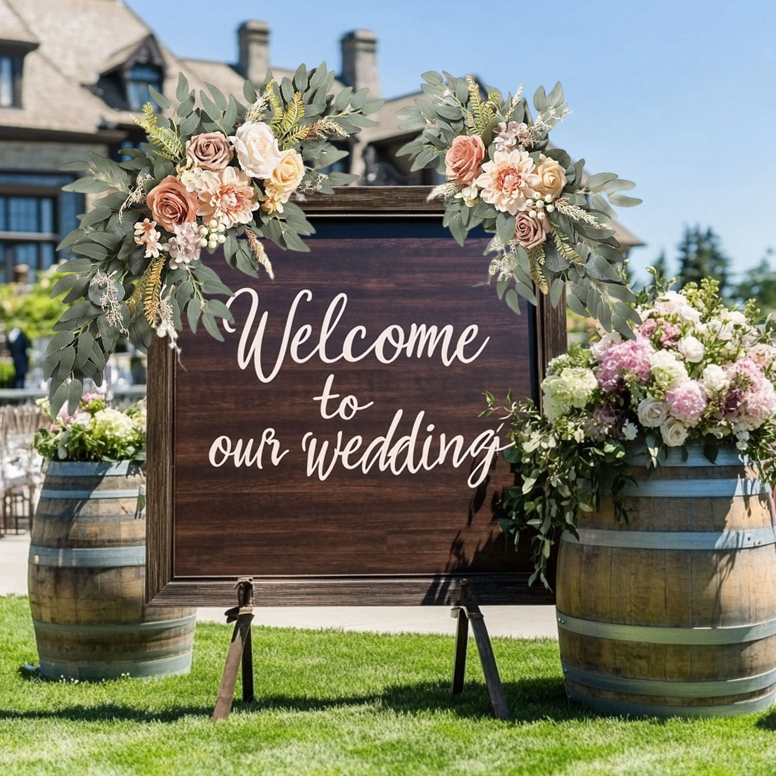 Wzzjkit Artificial Wedding Arch Flowers Kit Pack of 2, Arch Flowers Hanging Silk Flowers Arrangement Ceremony Spring Fake Rose Arbor Background Floral Party Outdoor Decor