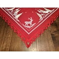 thumbnail image 3 of Doily Boutique Christmas Table Topper with Reindeer and Church on Red Burlap Style Fabric Size 34 x 34 inches, 3 of 6