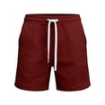 thumbnail image 4 of Ashyfjp Mens Shorts Casual, Solid Color Work Pants Pockets Elastic Waist Straight-Leg Gym Cargo Shorts, Trendy Comfortable Short Pants, Wine, L, 4 of 4