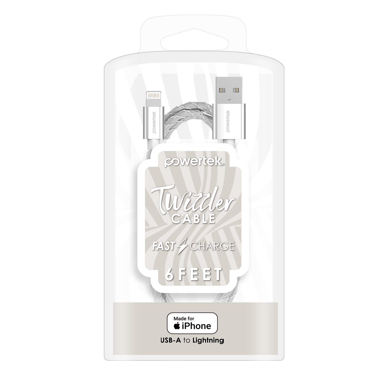 Liquipel Powertek USB-A to Lightning Cable, 6ft, White photo 2