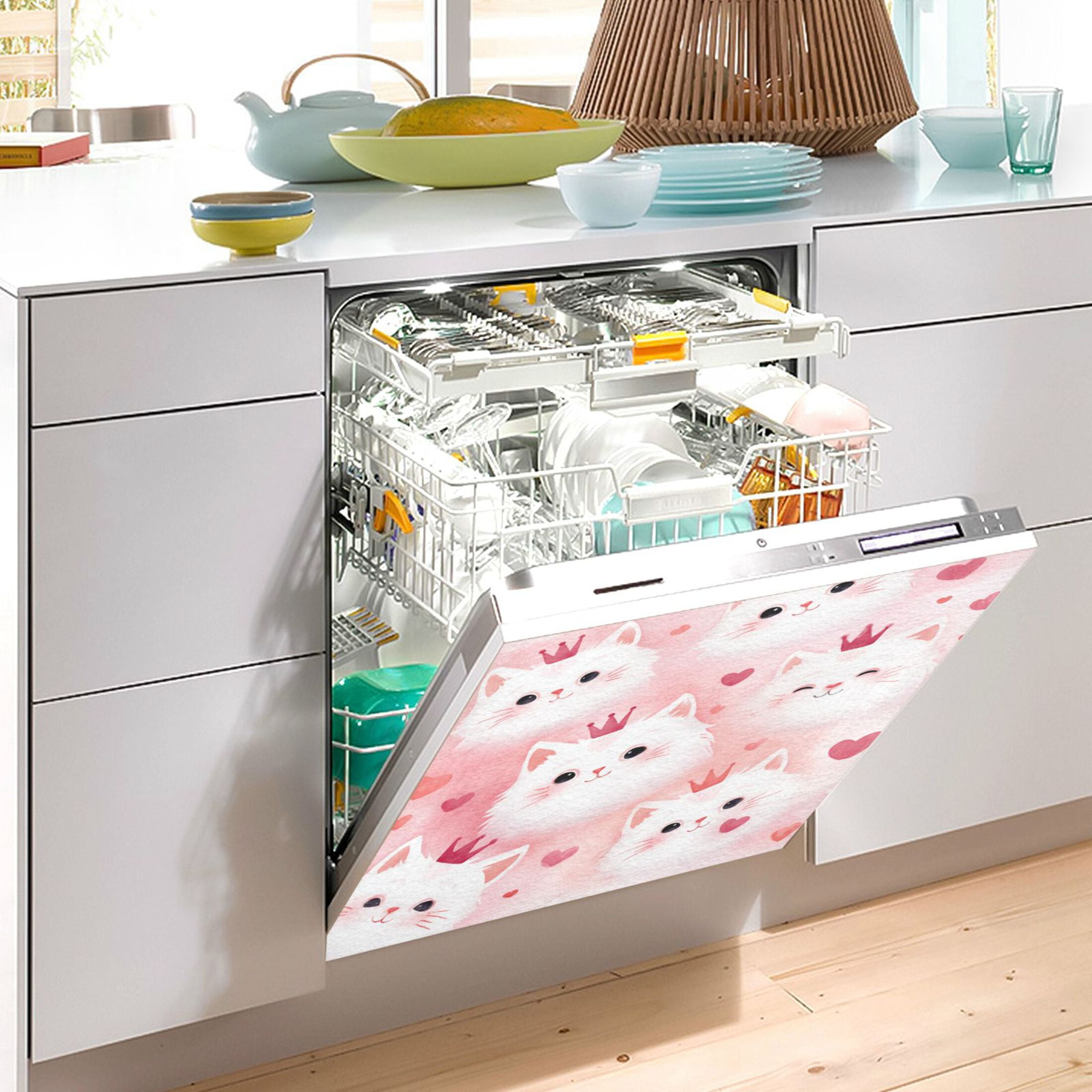 Dishwasher Magnetic Refrigerator Magnet Cover Sticker Home Decorative 23"x26" Adorable White Cat Faces