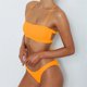 thumbnail image 3 of Bikini de dos piezas para mujer, traje de baño de color puro sin espalda, transpirable, de corte alto, con lazo en la espalda, color amarillo albaricoque S, 3 of 8
