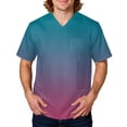 thumbnail image 2 of Domuza Scrub Tops for Men Tie-Dye Gradient V Neck Short Sleeve Nurse Uniform Plus Size Soft Comfy Medical Workwear with 3 Pockets Sky Blue L, 2 of 5