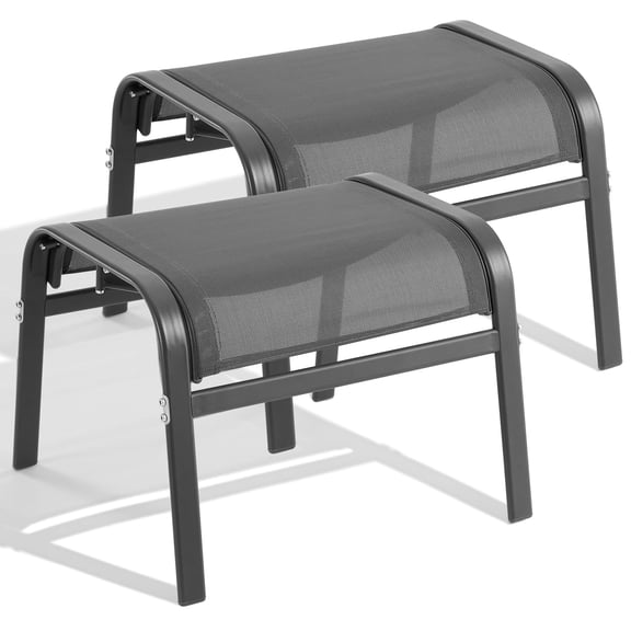 Dovov 2-Piece Outdoor Patio Ottoman Set, Stackable Metal Textilene Foot Rest Stools, Portable Patio Footstools for Recliners, Patio Chairs, Lounge Chairs & Garden, Poolside, Porch, Balcony, Gray