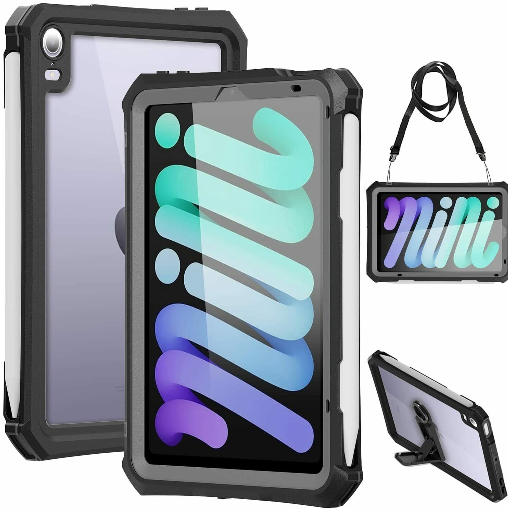 AICase iPad Mini 7 A17 Pro Case Water Proof 2024 iPad Mini 6 2021 (6th Generation) 8.3 Inch Waterproof, Dustproof, Shockproof Case Cover with 360 Full-Body Protection, with Lanyard and Kickstand Case