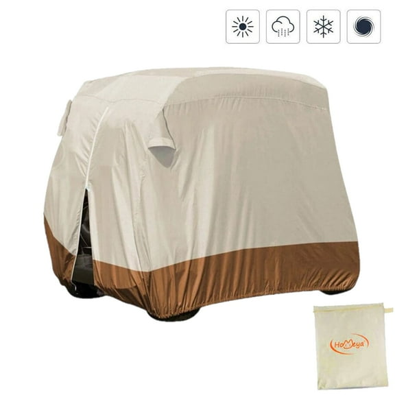 KANCOKIT 4 Passenger Golf Cart Cover, Waterproof 420D Golf Cart Covers, Universal Golf Cart Storage Cover for Yamaha Honda Club Car EZGO Golf Cart, Beige