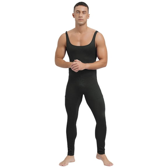 Haitryli Men's One Piece Athletic Unitard Full Body Jumpsuit Spandex Dancewear Catsuit Tank Rompers Black XL