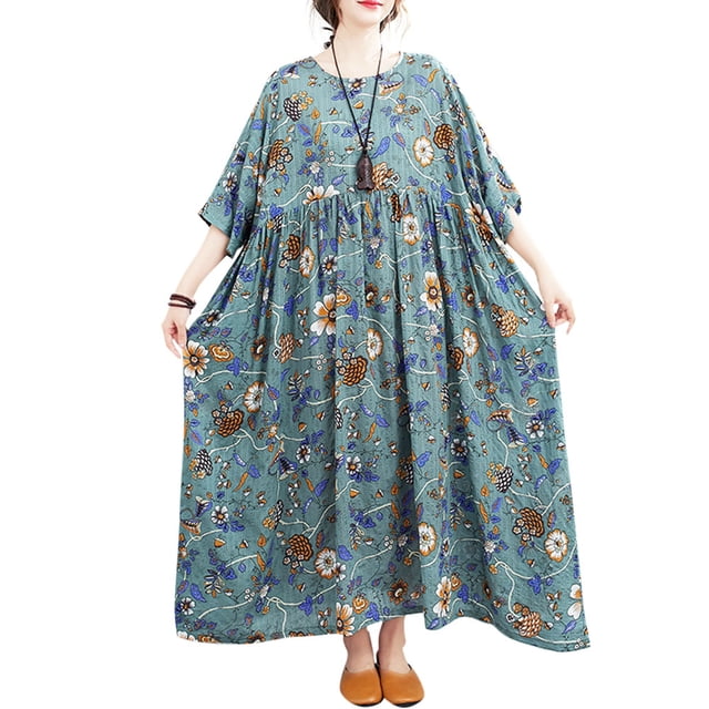 Nuevo vestido de lino de algodón para mujer de moda con cuello en O bolsillos de manga corta con Romacci Vestido de mujer