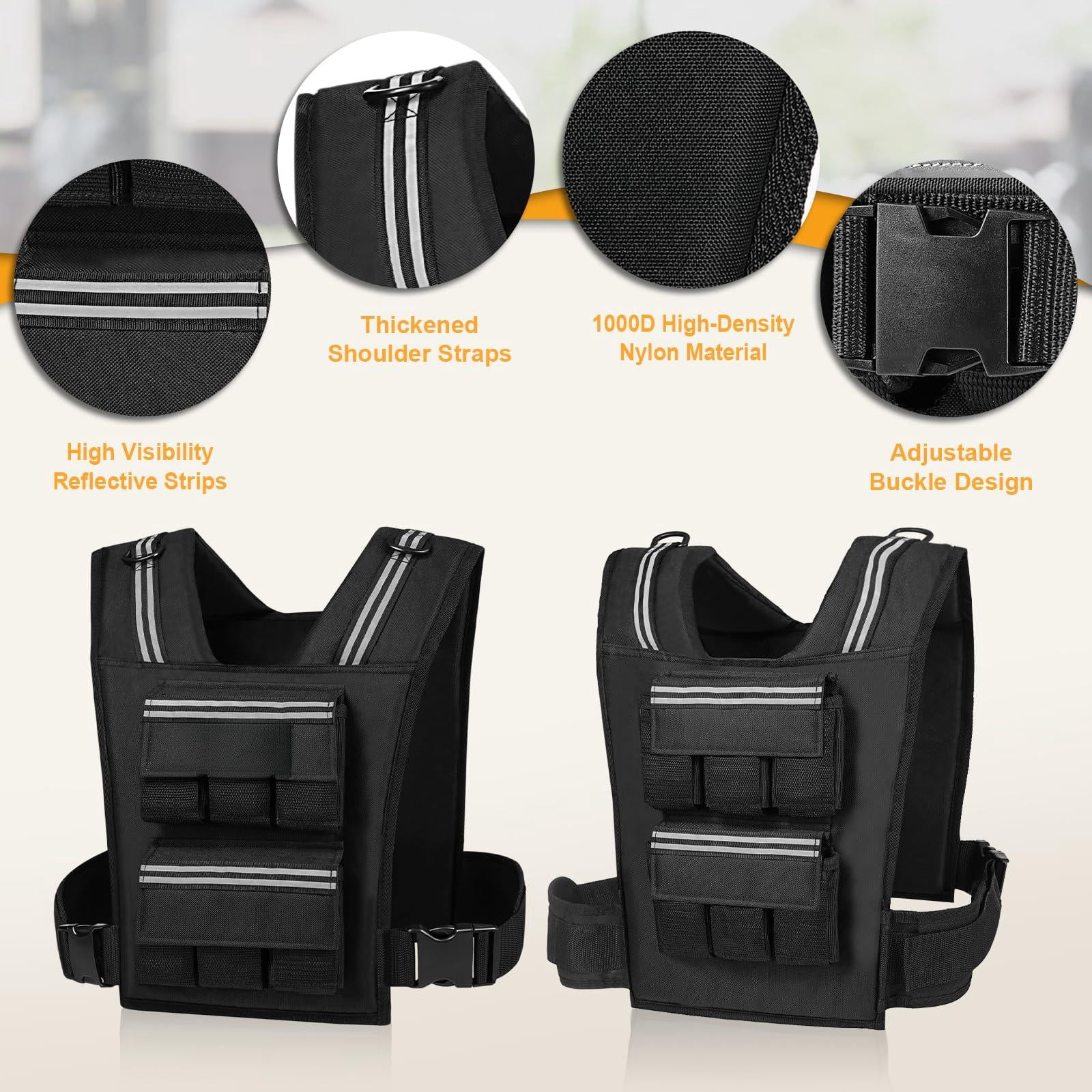 Black 30 LB Adjustable Weighted Vest for Strength Training Workout Running Walking