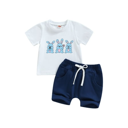 

Qtinghua Infant Baby Boy Easter Outfit Bunny Short Sleeve T-Shirt Tops Casual Shorts 2Pcs Summer Clothes White 2-3 Years