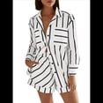 thumbnail image 2 of Conjuntos de Dos Piezas A Rayas para Mujer: Camisas Abotonadas y Pantalones Cortos, Conjuntos de Estar por Casa A Juego. M, 2 of 6