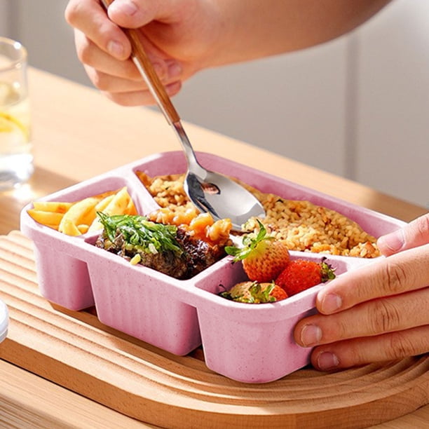 Dxssxc Wheat Straw Bento Box 4 Compartment, Square Lunch Box with