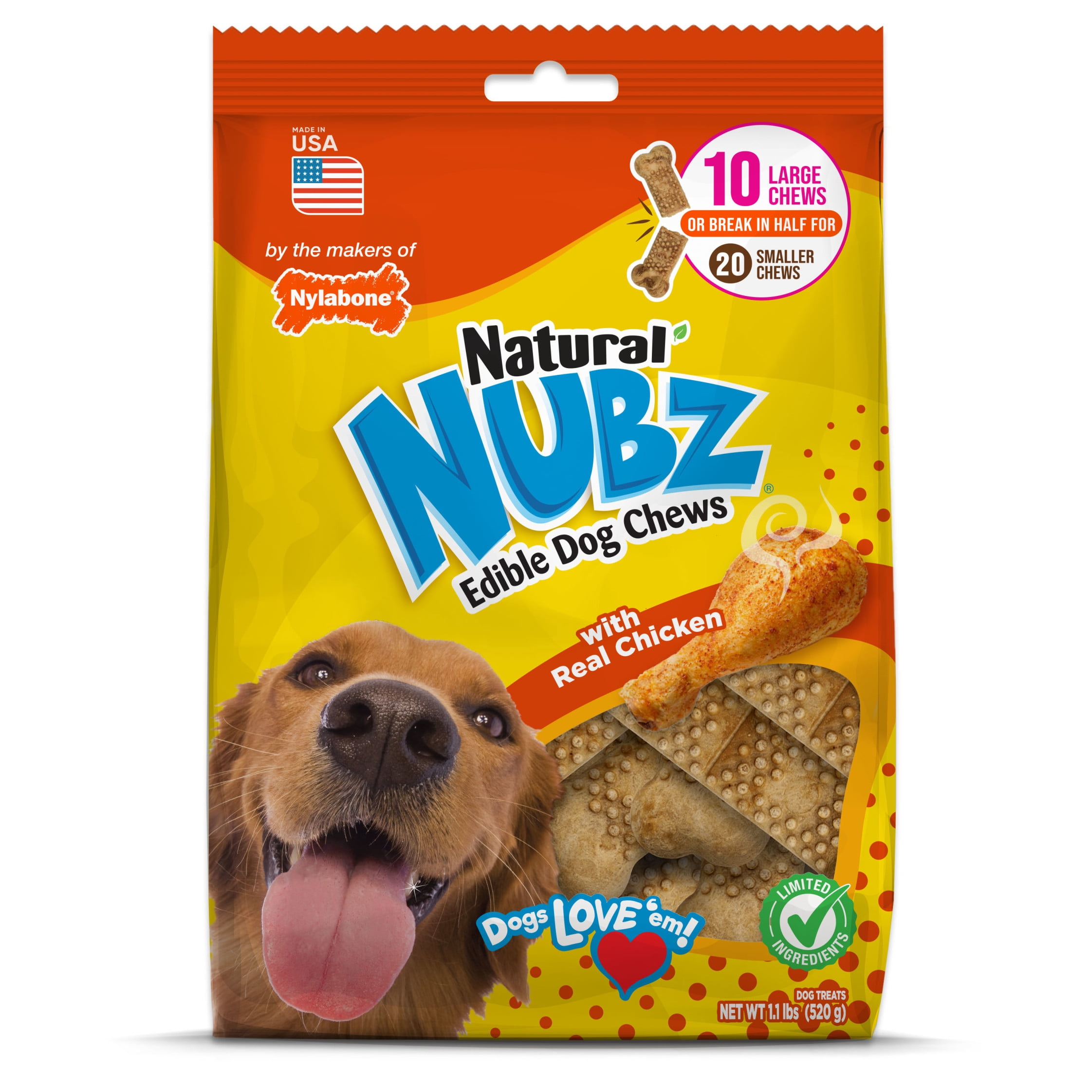 (4 pack) Nylabone Nubz Chicken Dog Chew Treats Large (10 Count)