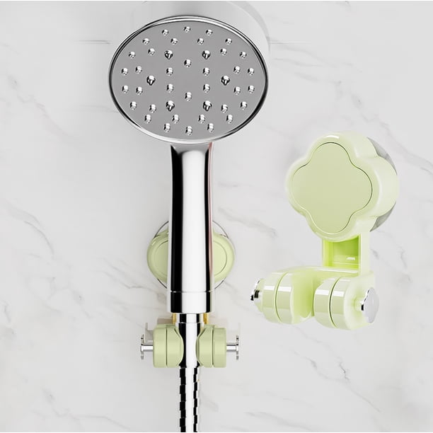 Soporte de Ducha con Ventosa Ajustable Sin Taladro, Porta Ducha de Plástico para Baño con 2 Ganchos, Estilo Crema, 10.5x6.8x6cm