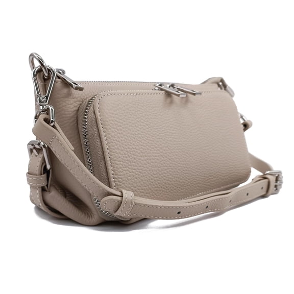 PORT&LOTUS Beige Purse Genuine Leather Crossbody Bags for Women Purse with Built in Wallet Real Leather Trendy Small beige Purses Cream Handbags Shoulder Bags for Women with Adjustable Strap
