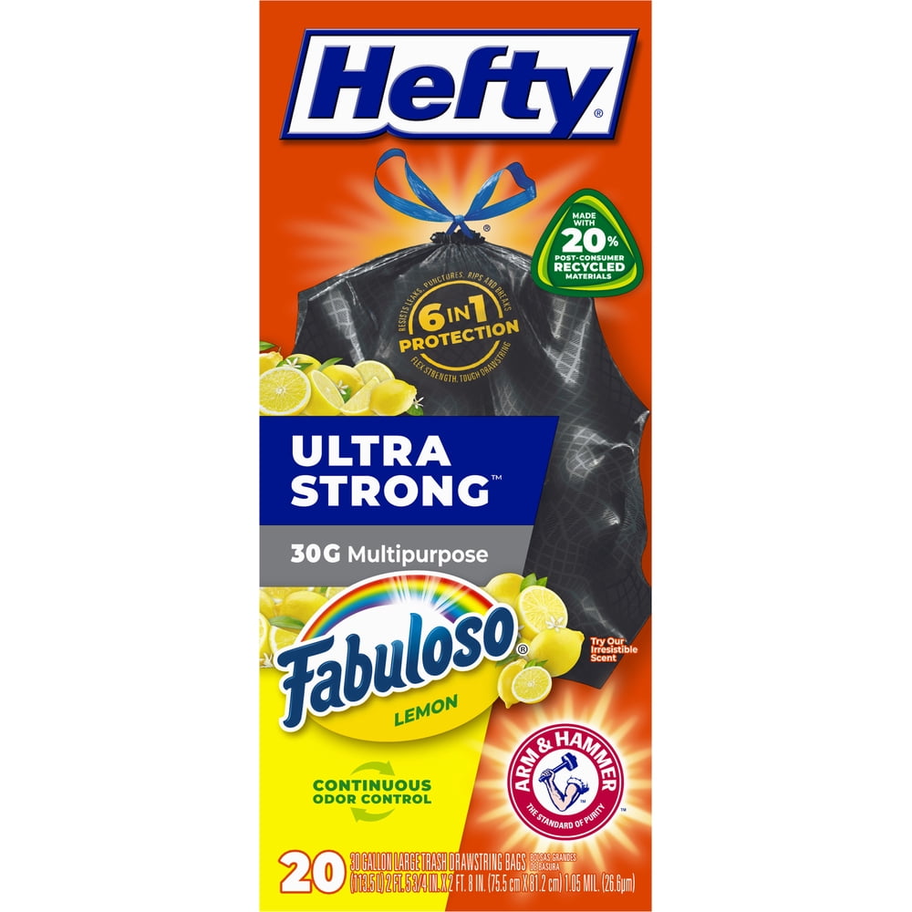 Hefty Ultra Strong 30 Gallon Trash Bags Fabuloso Lemon Scent, 20 Bags