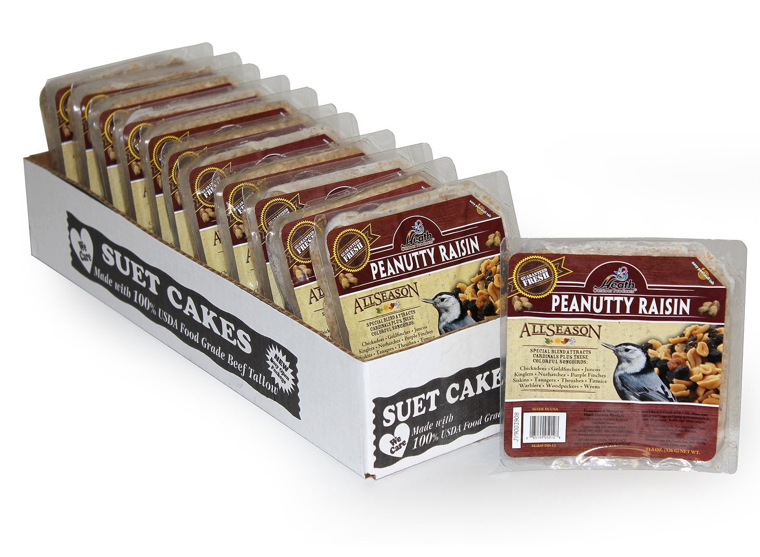 Heath Outdoor Products Wild Bird Suet Cake Peanutty Raisin Suet 12 Pack