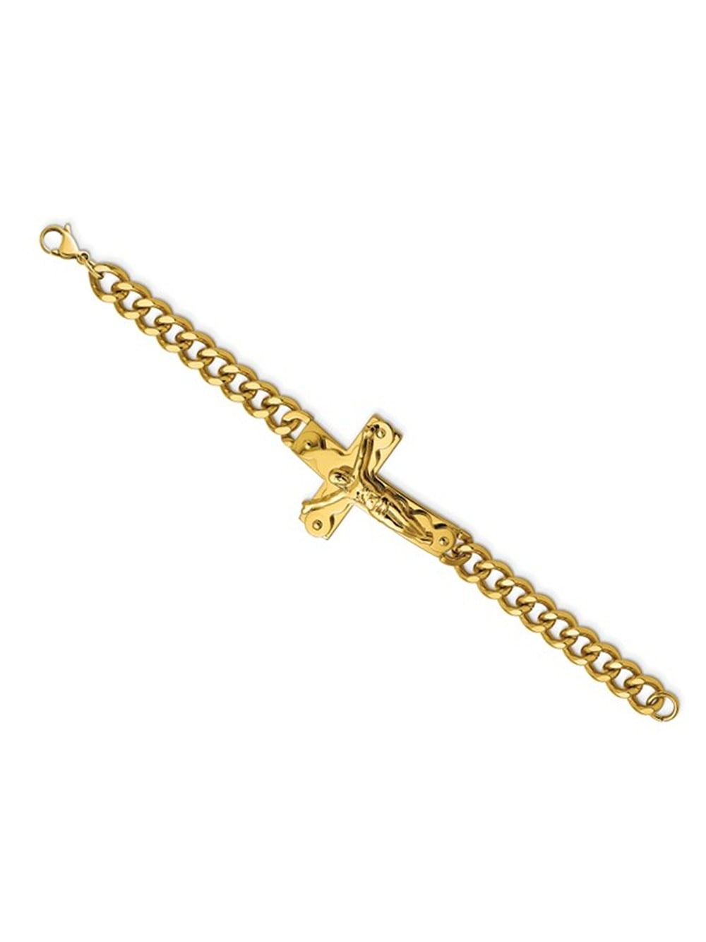 Gem & Harmony Mens Stainless Steel Yellow Plated Cross Bracelet (8.25 inches) for Men