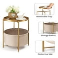 thumbnail image 2 of danpinera Round Side End Table Modern Metal Nightstand with Large Fabric Storage Basket and Removable Tray Top 20.47"H - Gold, 2 of 5