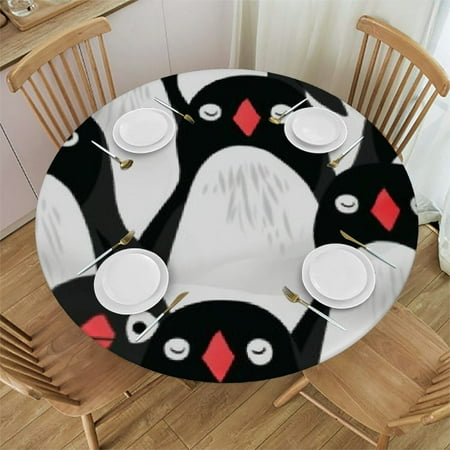 

Patifu Penguins Faces Red Nose Round Table Cover Stain Resistant Washable Indoor Outdoor Tablecloth Kitchen Dining Wedding Parties 100% Polyester Fiber 46-50