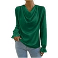 thumbnail image 2 of Royisotas Casual Plus Size Tops for Women Green Long Sleeve Fall and Winter Solid Color Womens Blouses Satin Collared Ruffled Tshirt, 2 of 9