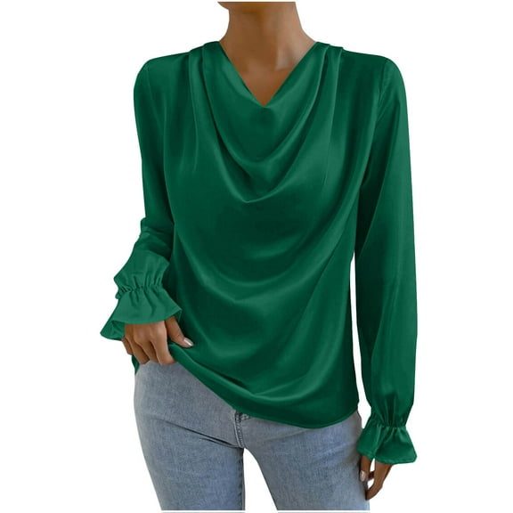 Gnshining Oversized Sweatshirt for Women Long Sleeve Cowl Neck Ruched Tunic Tops Fall Fashion Loose Solid Color Blouses