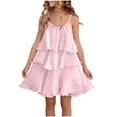 thumbnail image 1 of Ashirexll Robe de Vacances Sans Manches pour Filles Polyester Col Rond Longueur Genou Style Princesse Bordure à Volants Bretelles Spaghetti Rose 2-3 Ans, 1 of 4