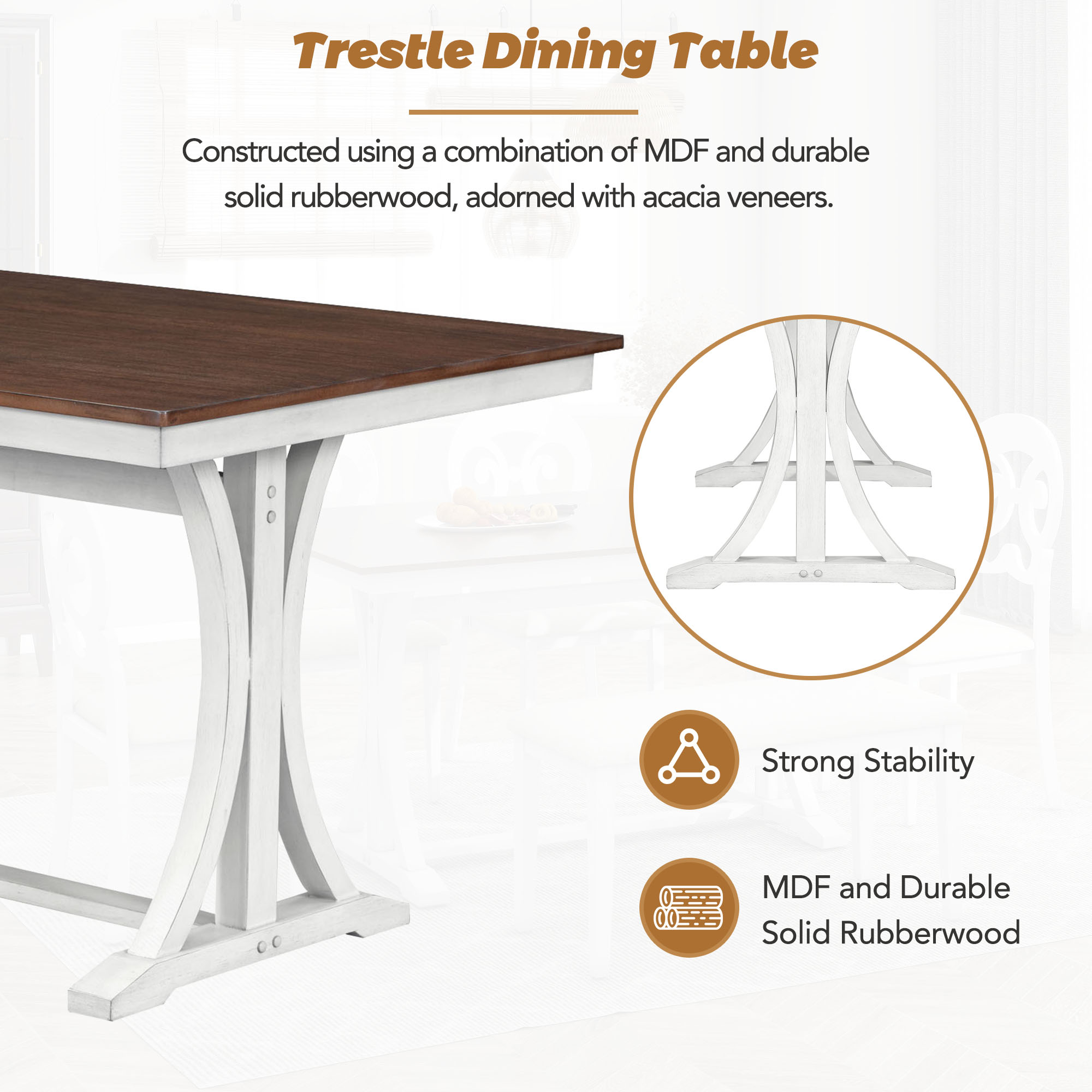 Atumon Dining Table Set for 6, Dining Room Set with Bench and 4 Beige Cushioned Chairs, 6 Piece Wooden Dining Table Set, Farmhouse Dining Table Set Furniture for Kitchen Dining Room, Brown Tabletop