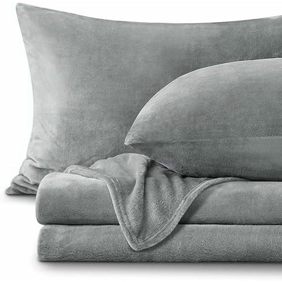 Fleece Sheets Queen Size Bed Set, Super Soft and Warm Fuzzy Plush Queen Sheet Set 4 Piece for Winter Gift & Decor , Includes 1 Deep Pocket Fitted Sheet, 1 Flat Sheet and 2 Pillowcases (Grey)