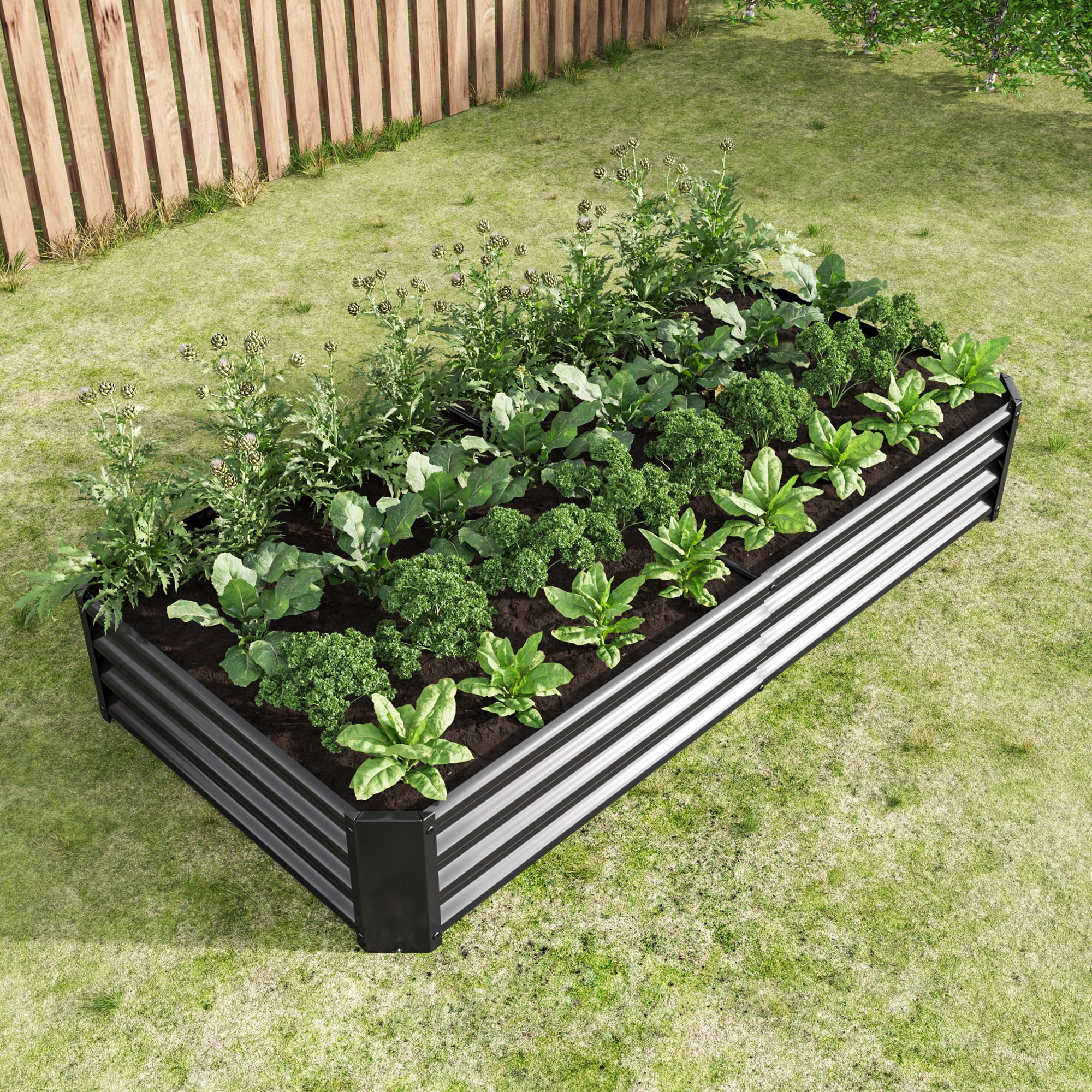 Miniyam 6×3×1ft Metal Raised Garden Bed, Rectangle Raised Planter for Flowers Plants, Vegetables Herb, Black