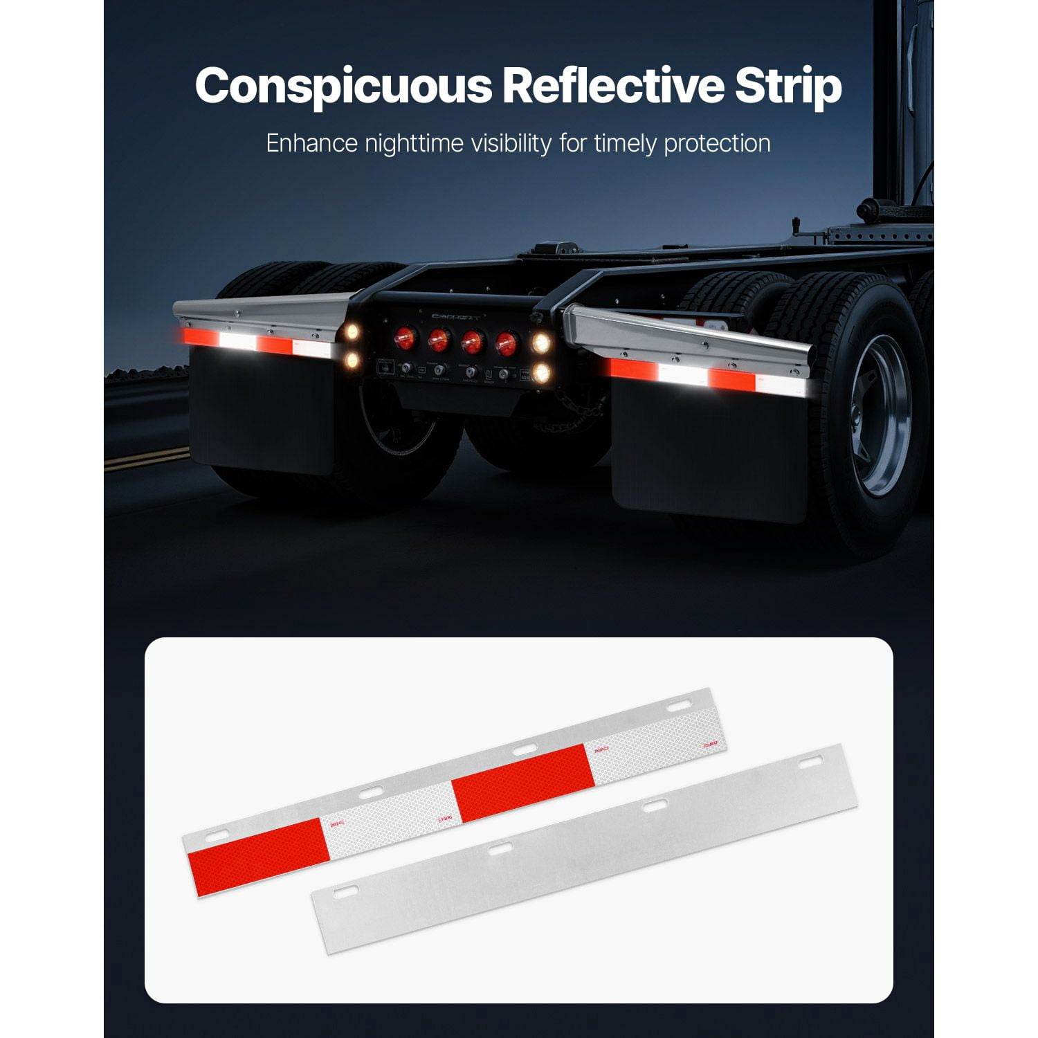 KFFKFF Chrome Straight Spring-Loaded Mud Flap Hangers, 2-1/2" Bolt Spacing for Semi Trucks, Heavy-Duty Mud Flap Hanger Set with Reflective Aluminum Plates, Silver