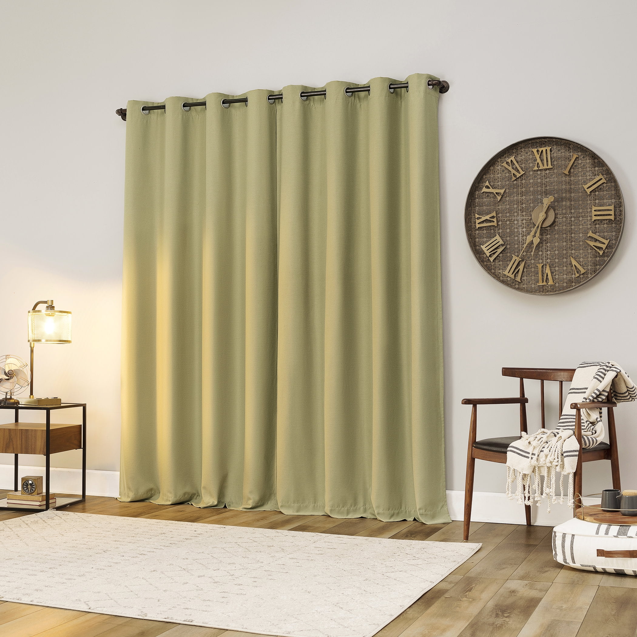 Archaeo Linen Blend Blackout Grommet Top Curtain, 52"x84", Sage Green