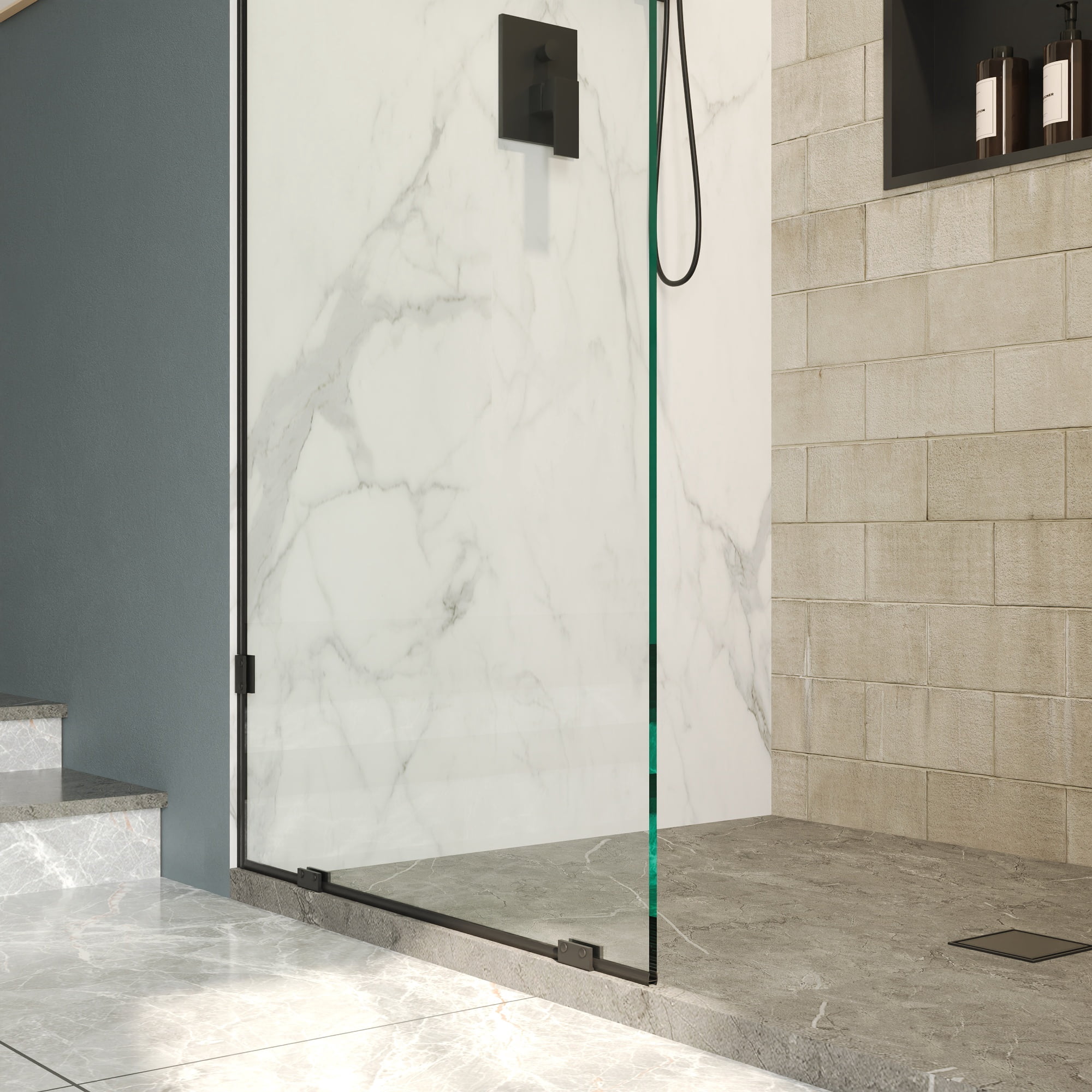 DV-1SD0221B Single Fixed Glass Panel For Shower 32"×78", Thick Frameless Tempered Safety Glass Shower Screen