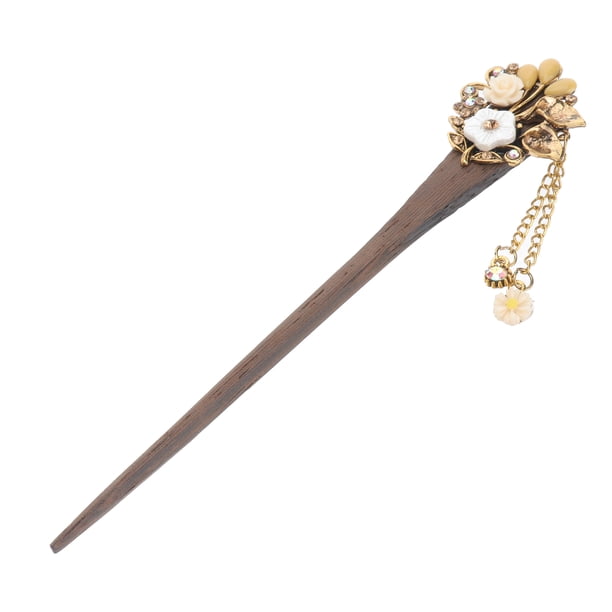 Stylish Wooden Hair Stick Vintage Bronze Hair Pin Traditional Flower