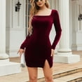 thumbnail image 5 of Lilgiuy Women Casual Buttocks Square-Neck Solid Slimming Long Leeve Dress Wine Fall Dresses for 2022 Spring Winter, 5 of 5
