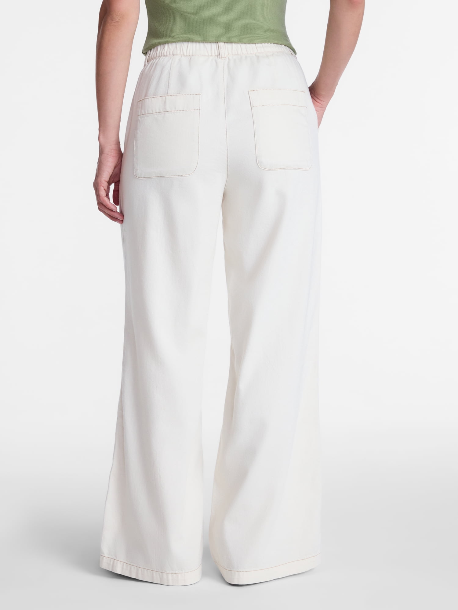 Time and Tru Women's High Rise Drapey Pleated Wide Leg Jeans, 30" Inseam, Sizes XS-XXXL