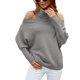 thumbnail image 1 of Suéter de mujer cuello alto hombro frío manga larga Color puro Top de punto suelto para invierno otoño gris S, 1 of 6