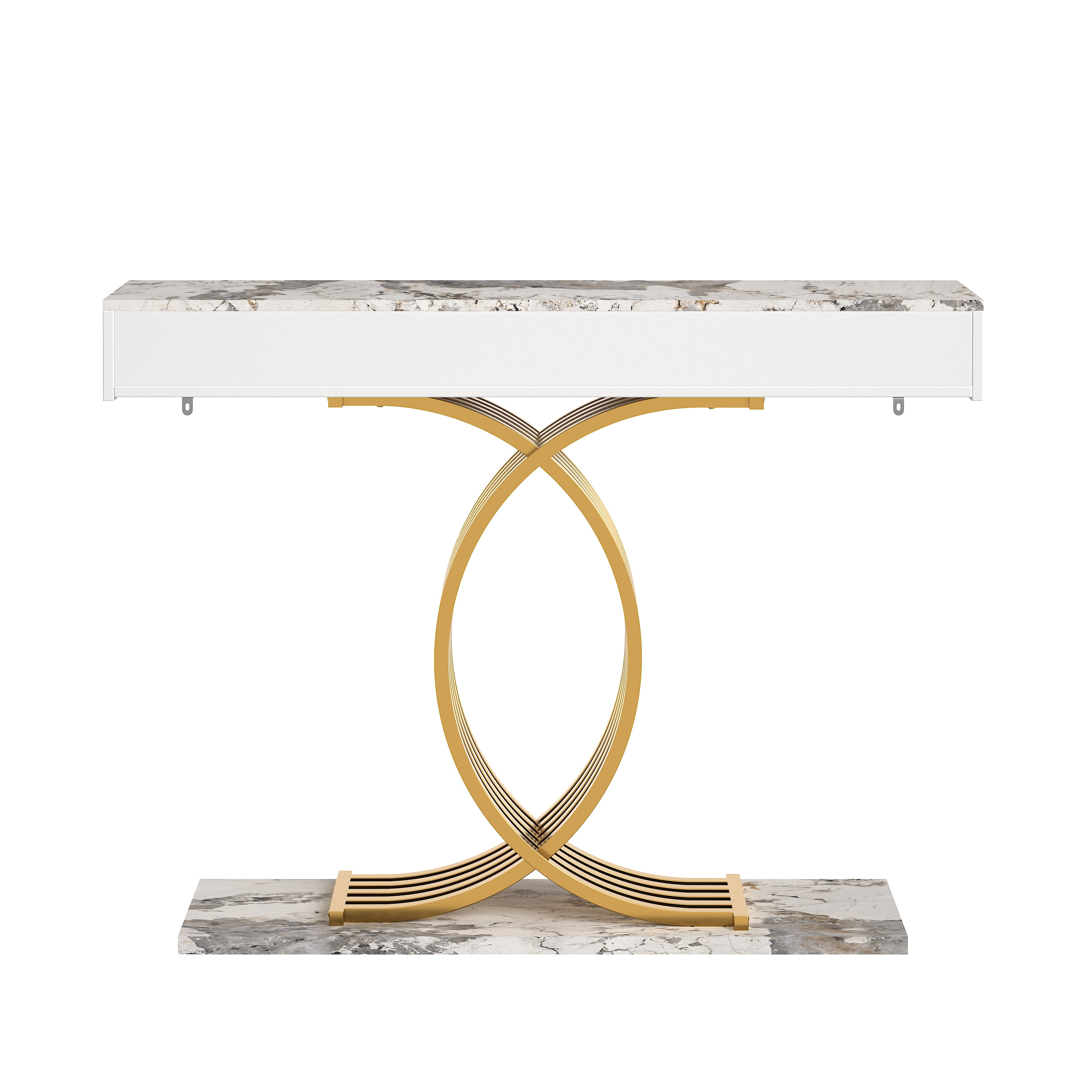 Aukfa 47.3" Console Table with 3 Drawers, Modern Narrow Sofa Table with Sculptural Metal Base for Entryway Hallway & Living Room,White