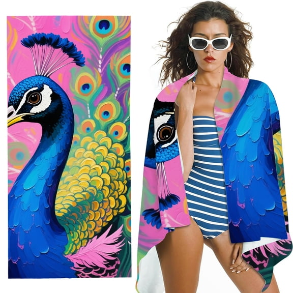 RKSupls Blue Peacock Oversized Microfiber Beach Towel - Machine Washable Ultra-Soft Microfiber, for Bathroom, beach, Soft Super Absorbent- 30x60 in