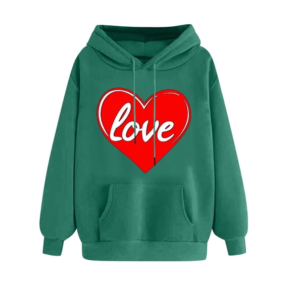 Womens Hoodies Pullover Graphic Printed Sweatshirts Hooded Pullover Tops Valentine's Day Long Sleeve with Pockets