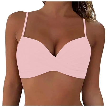 PEASKJP Bra Sized Swimwear for Women Women s Twist Front Bikini Top V Neck Padded Swimsuit Top Adjustable Bathing Suit Tops (Pink M)