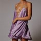 thumbnail image 3 of Mini Vestido Vestido sin espalda para mujer Vestido de color sólido con escote en V profundo Ropa de playa elegante y sexy con dobladillo con volantes Cgtredaw Púrpura L para Mujer, 3 of 6