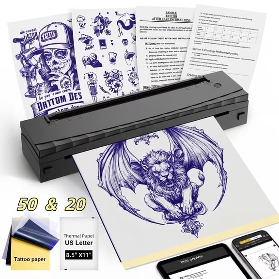 HKHKPI Portable Thermal Tatttoo Stencil Printers, A4 Thermal Printer