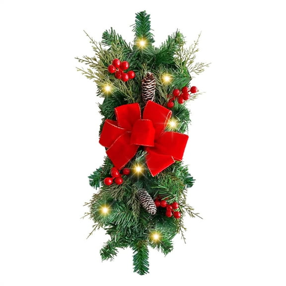 Tkrady 1 Pack Christmas Artificial Xmas The Cordless Prelit Stairway Swag Teardrop Trim Wreath Door Stair Swag Garland Christmas Swags for Outdoor Home Garden Decor(Berry)